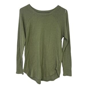 American Eagle Waffle Knit Top XS Olive Green Long Sleeve Layering Casual